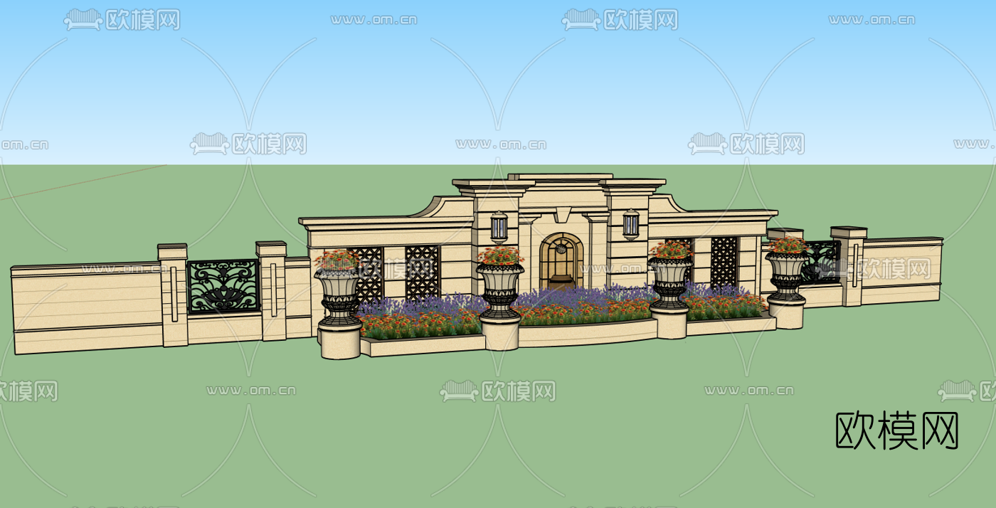 欧式景观墙花坛su模型下载（渲染图2）