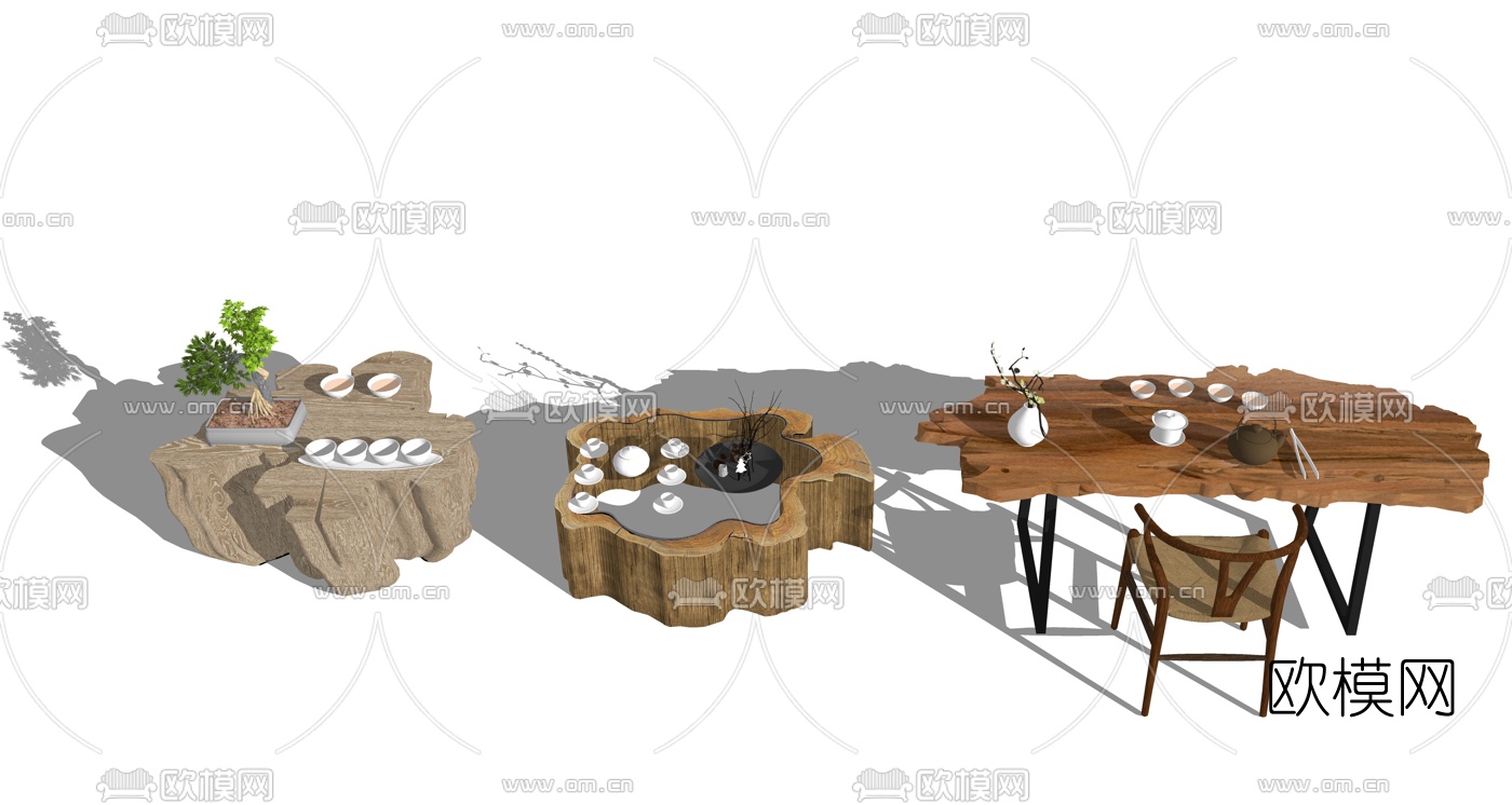 自然风根雕泡茶桌su模型下载