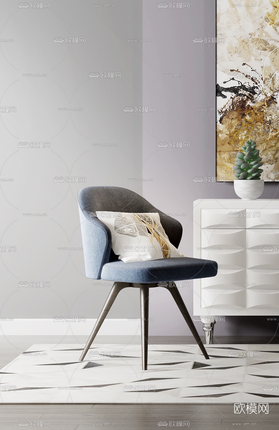 北欧端景休闲椅装饰画组合3D模型下载（渲染图3）