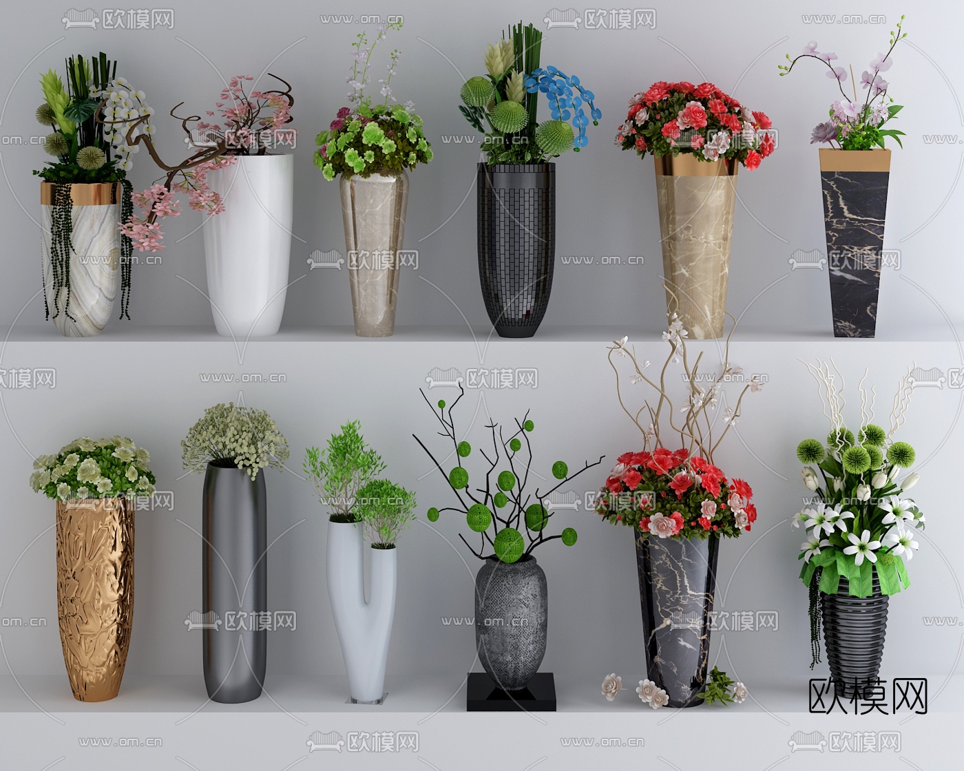 现代花卉植物盆栽3d模型