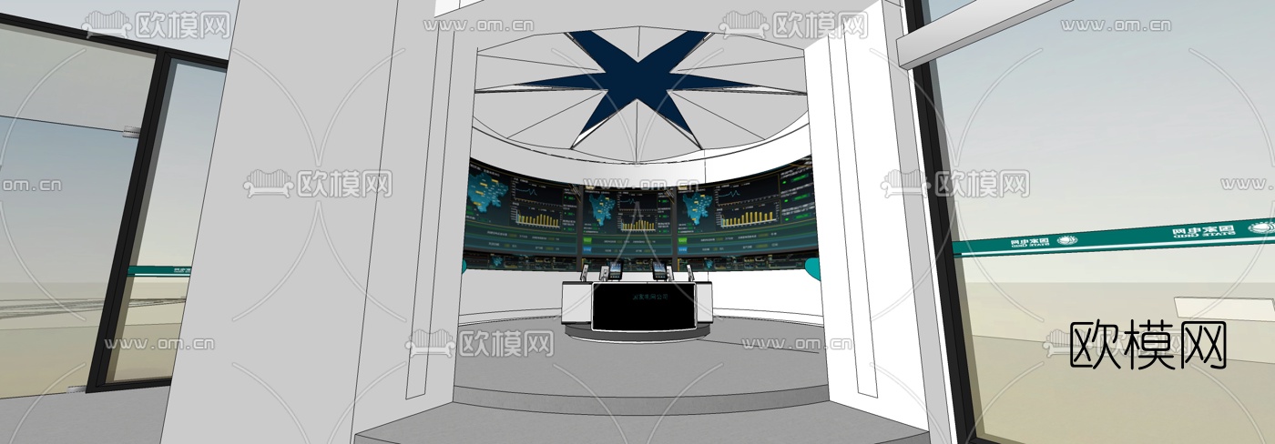 现代展厅su模型下载（渲染图1）