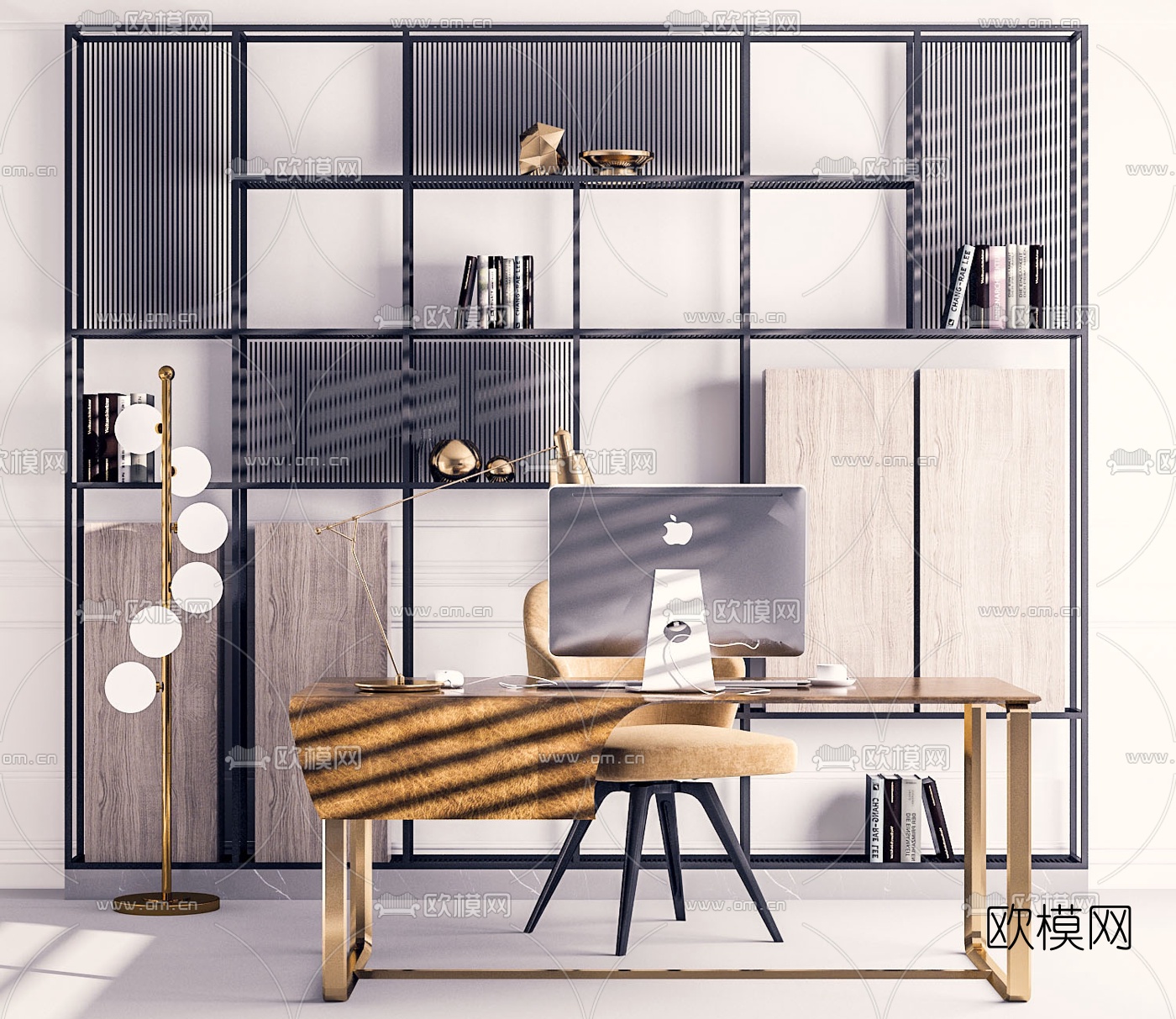 后现代轻奢书桌3d模型下载