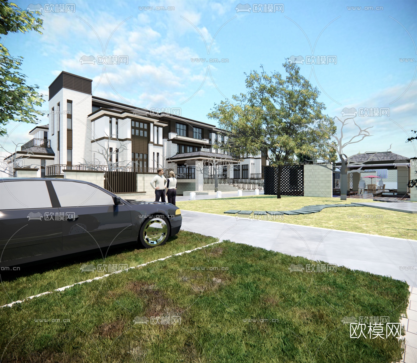 新中式独栋别墅su模型下载（渲染图4）