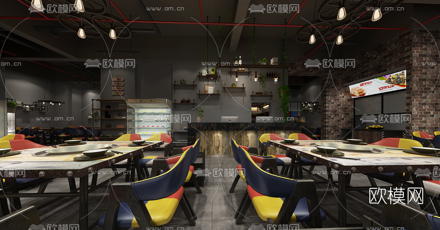 工业风餐厅全景3d模型