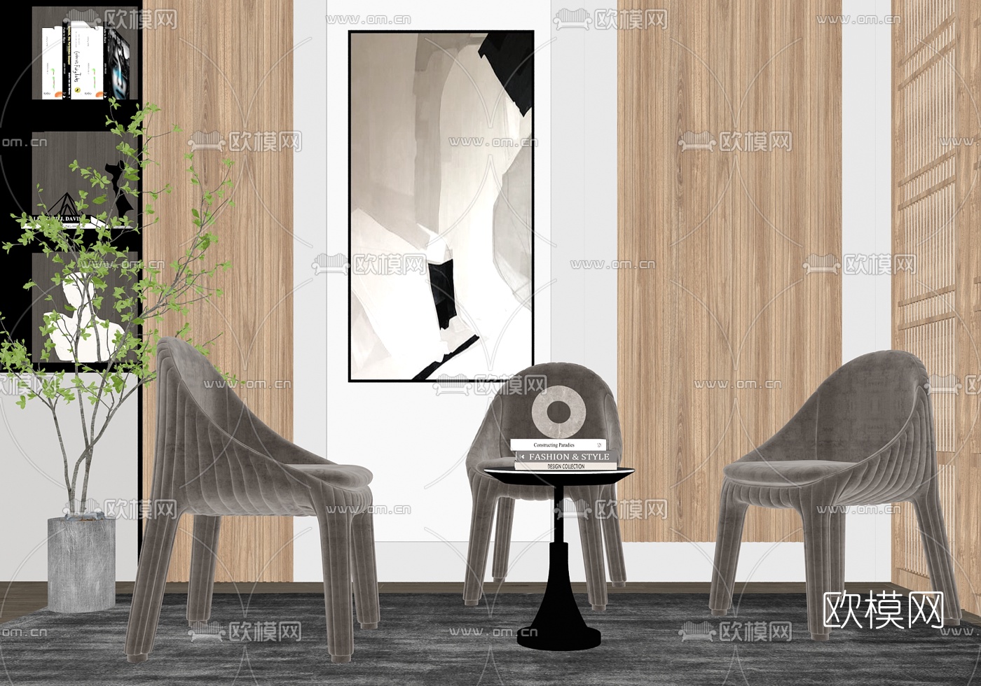 现代布艺单椅su模型下载（渲染图2）