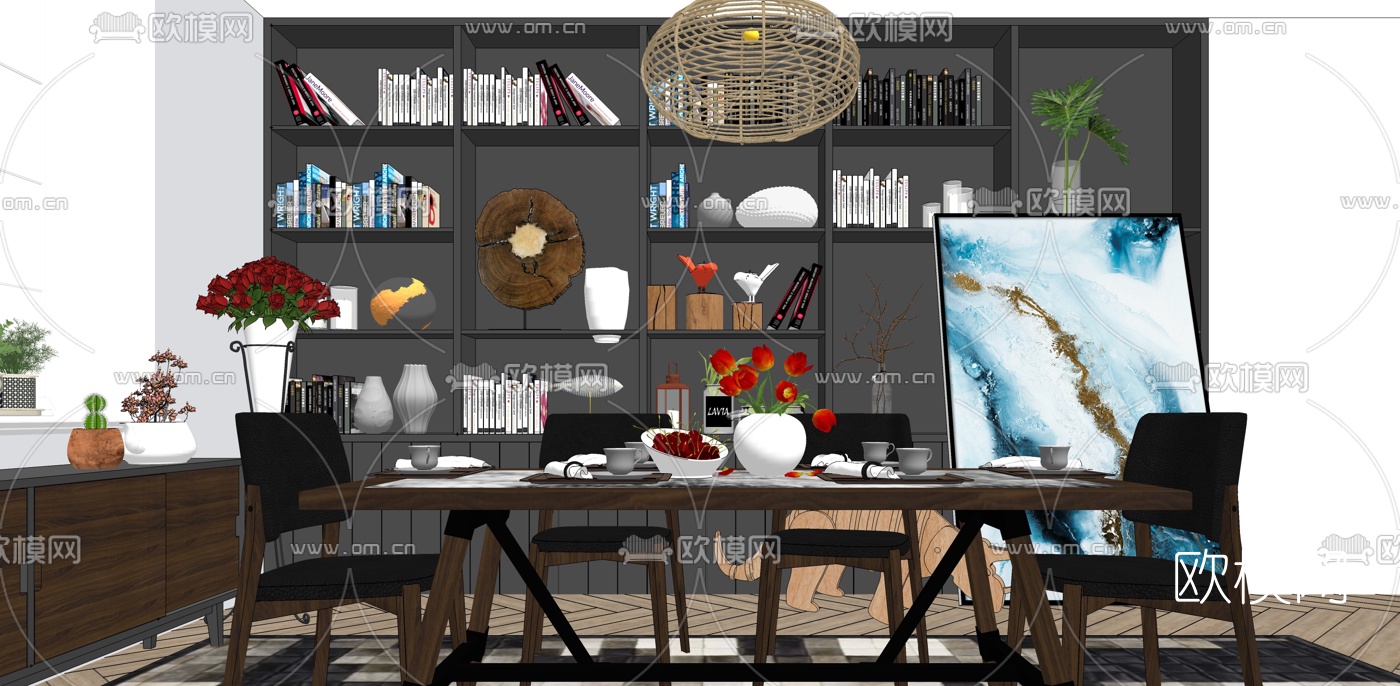 现代餐桌椅组合su模型下载