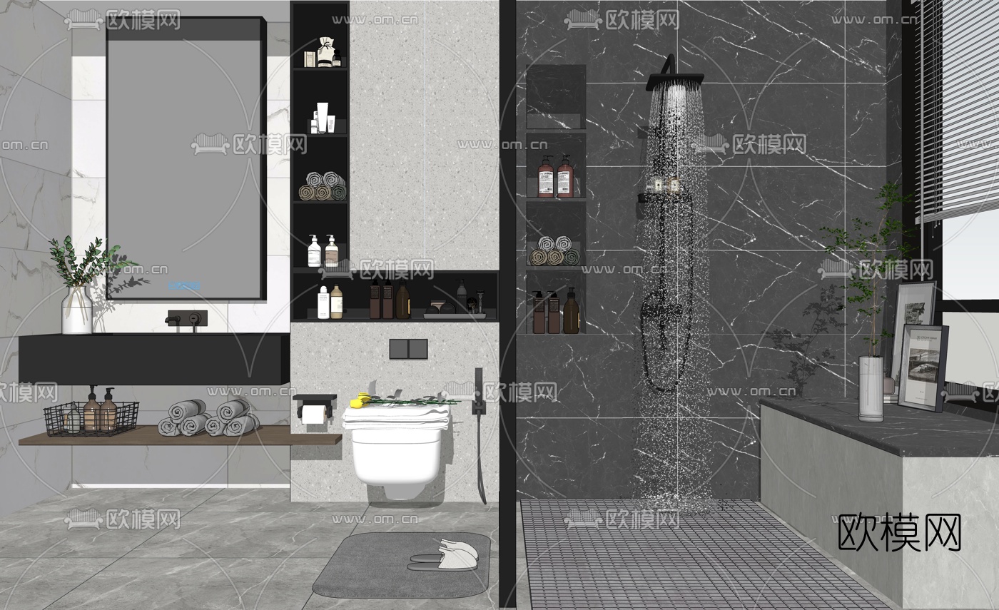现代浴室卫生间su模型下载