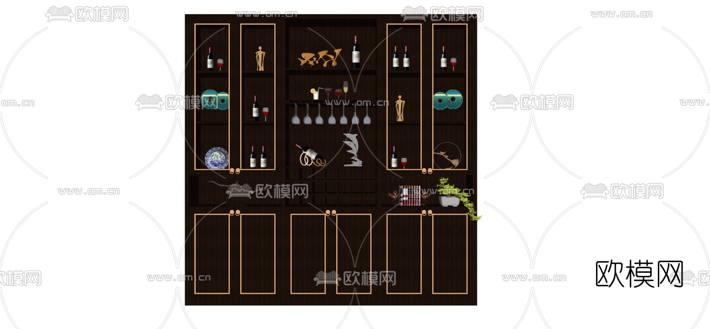 中式实木酒柜su模型下载