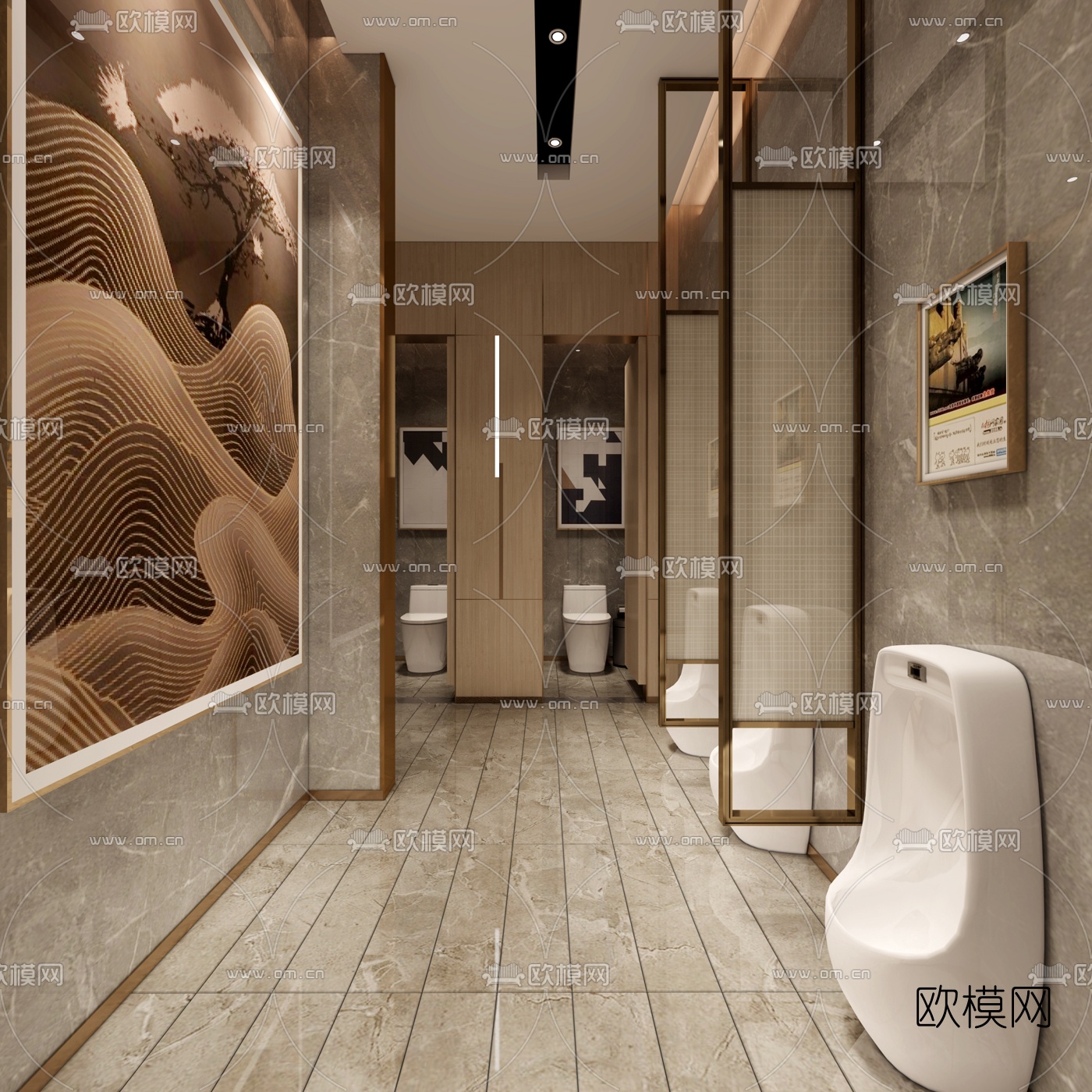 现代公共卫生间3d模型下载（渲染图3）
