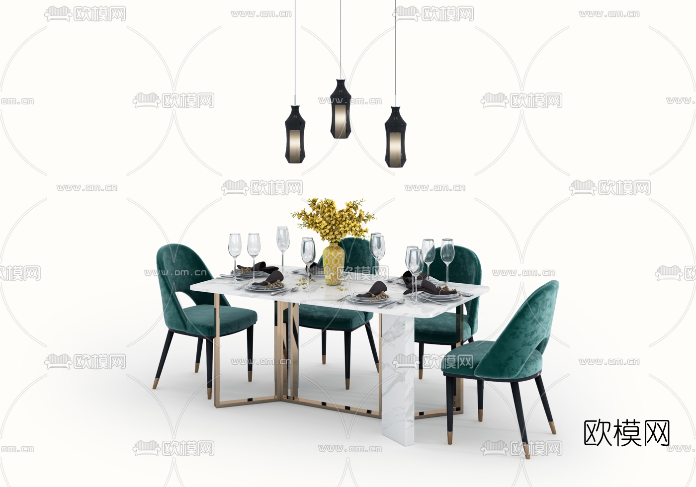 后现代轻奢餐桌椅3d模型下载