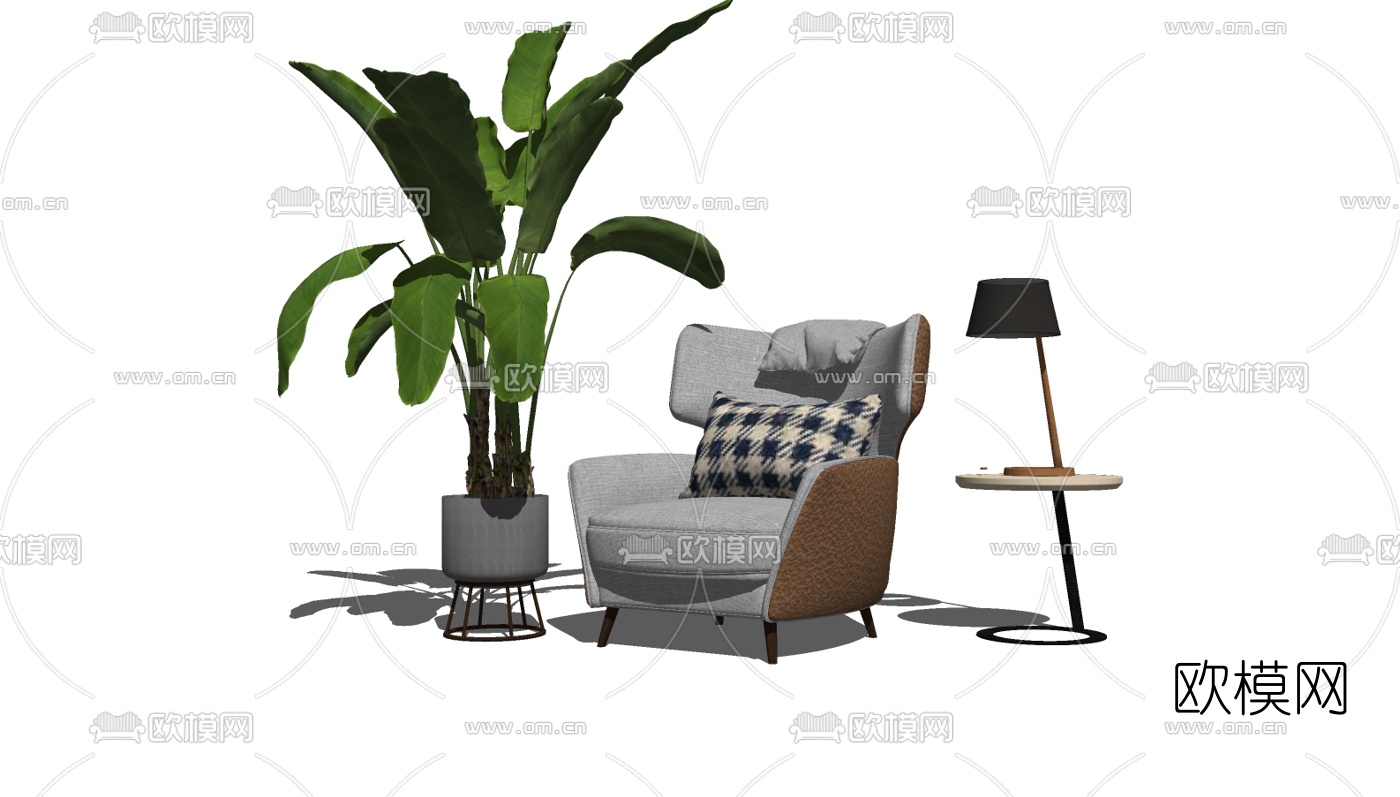 现代休闲椅边几组合su模型下载（渲染图2）