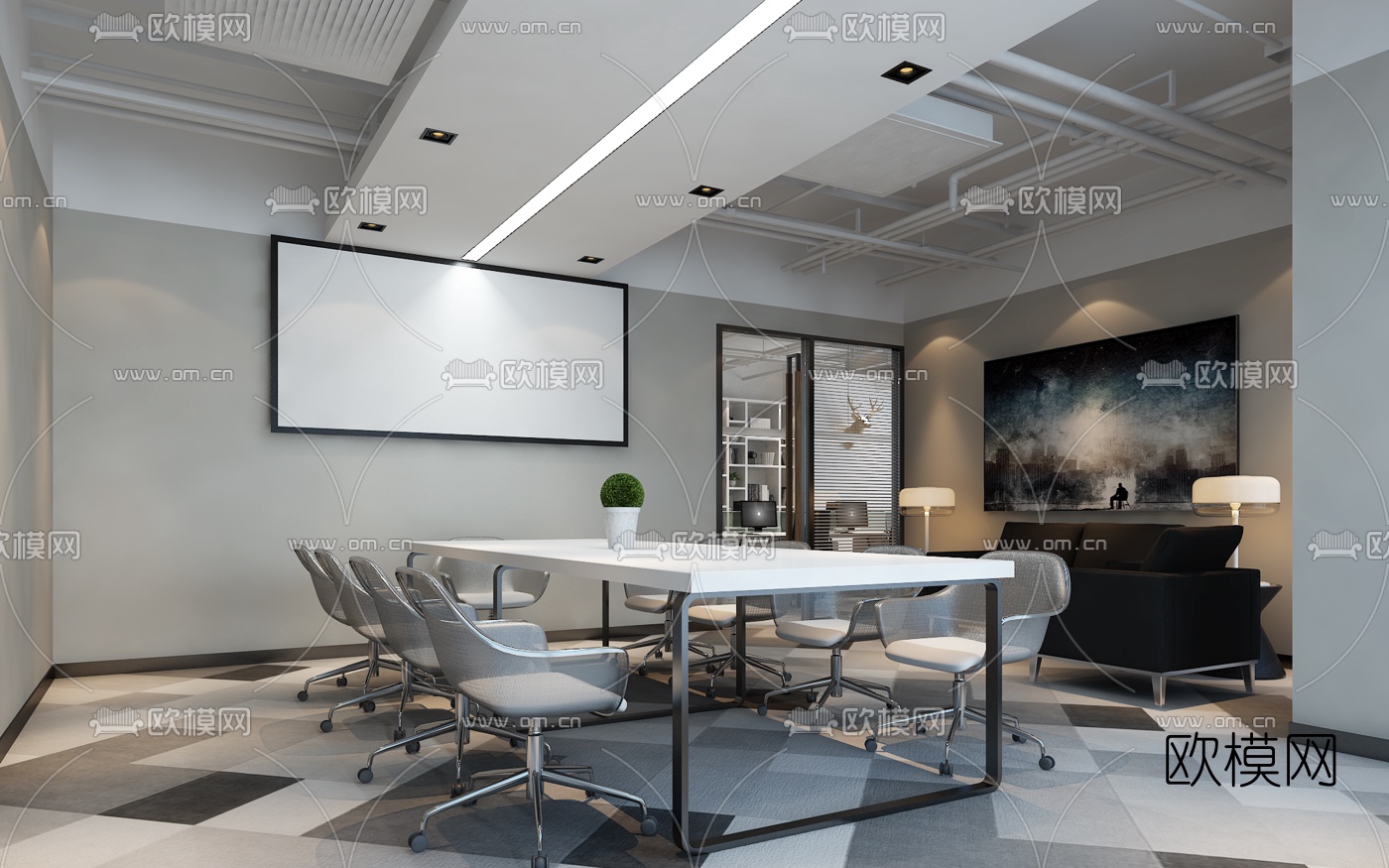 现代敞开式办公室3D模型-免费3dmax模型库-欧模网