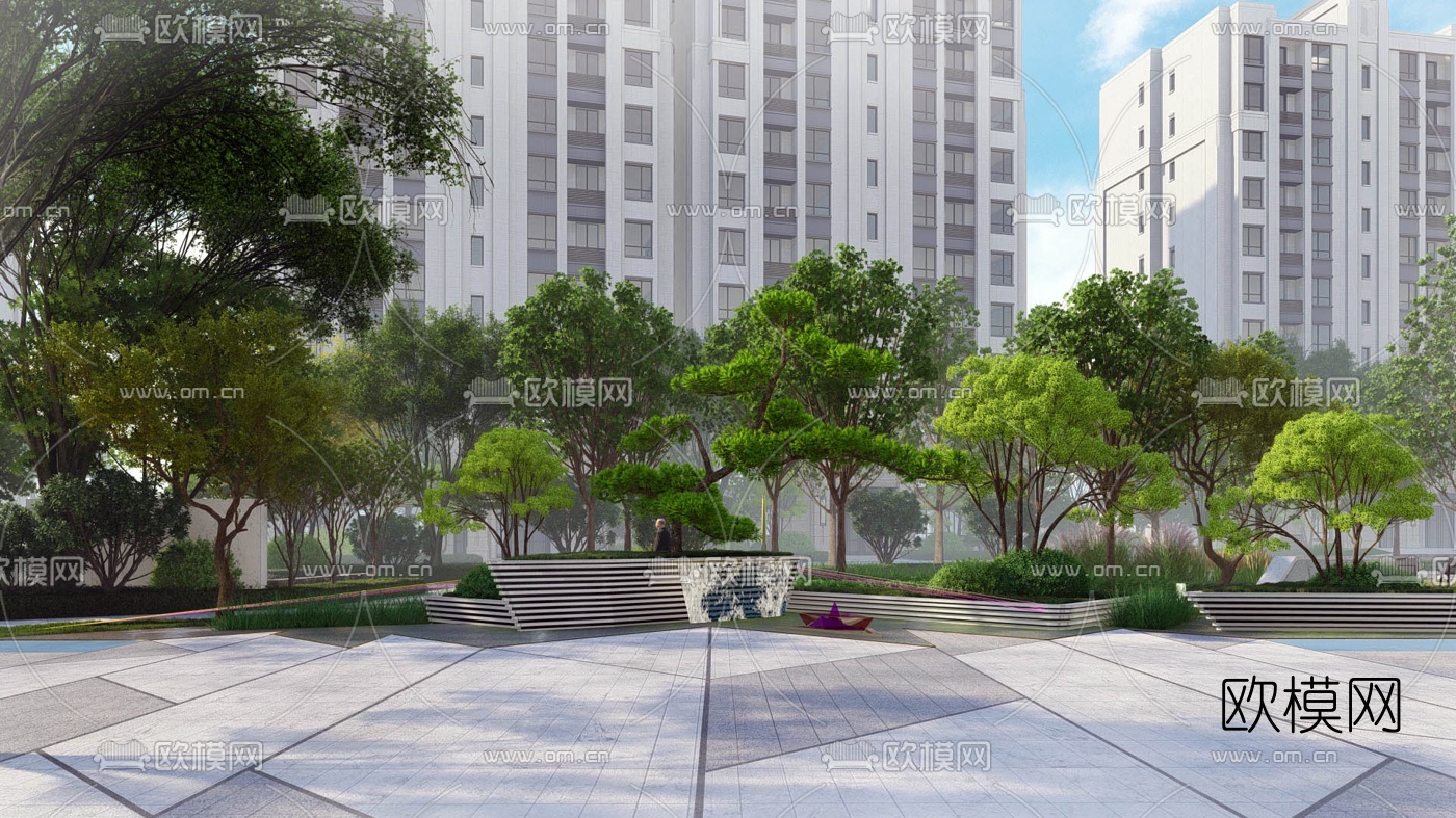 现代小区园林景观su模型下载（渲染图1）