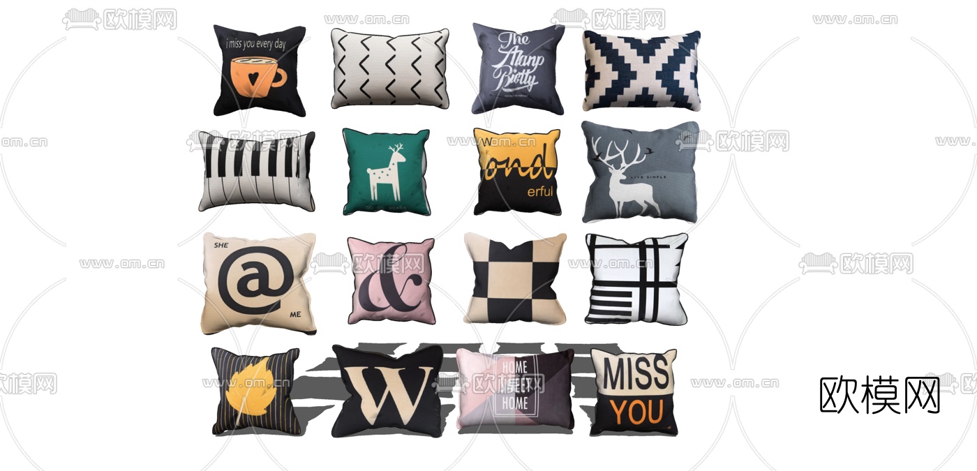 北欧布艺抱枕su模型下载