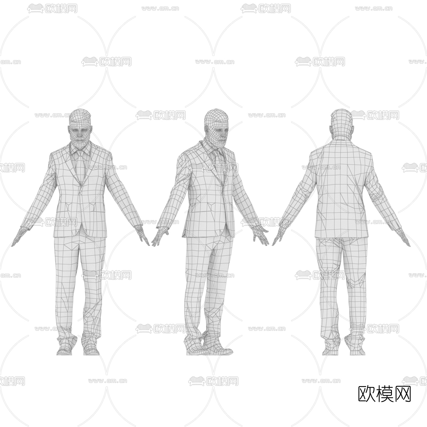 欧式男士商务办公人物3d模型下载（渲染图2）