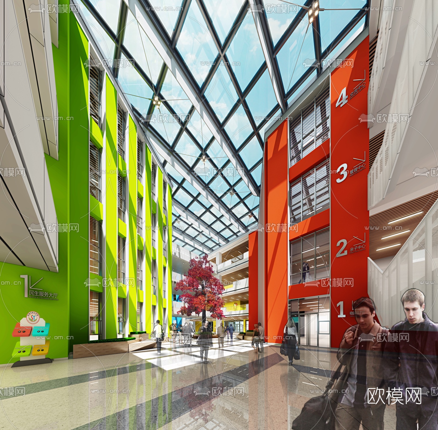 现代少年宫大厅3d模型下载（渲染图1）