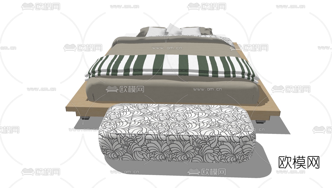 现代简约双人床免费su模型下载（渲染图3）