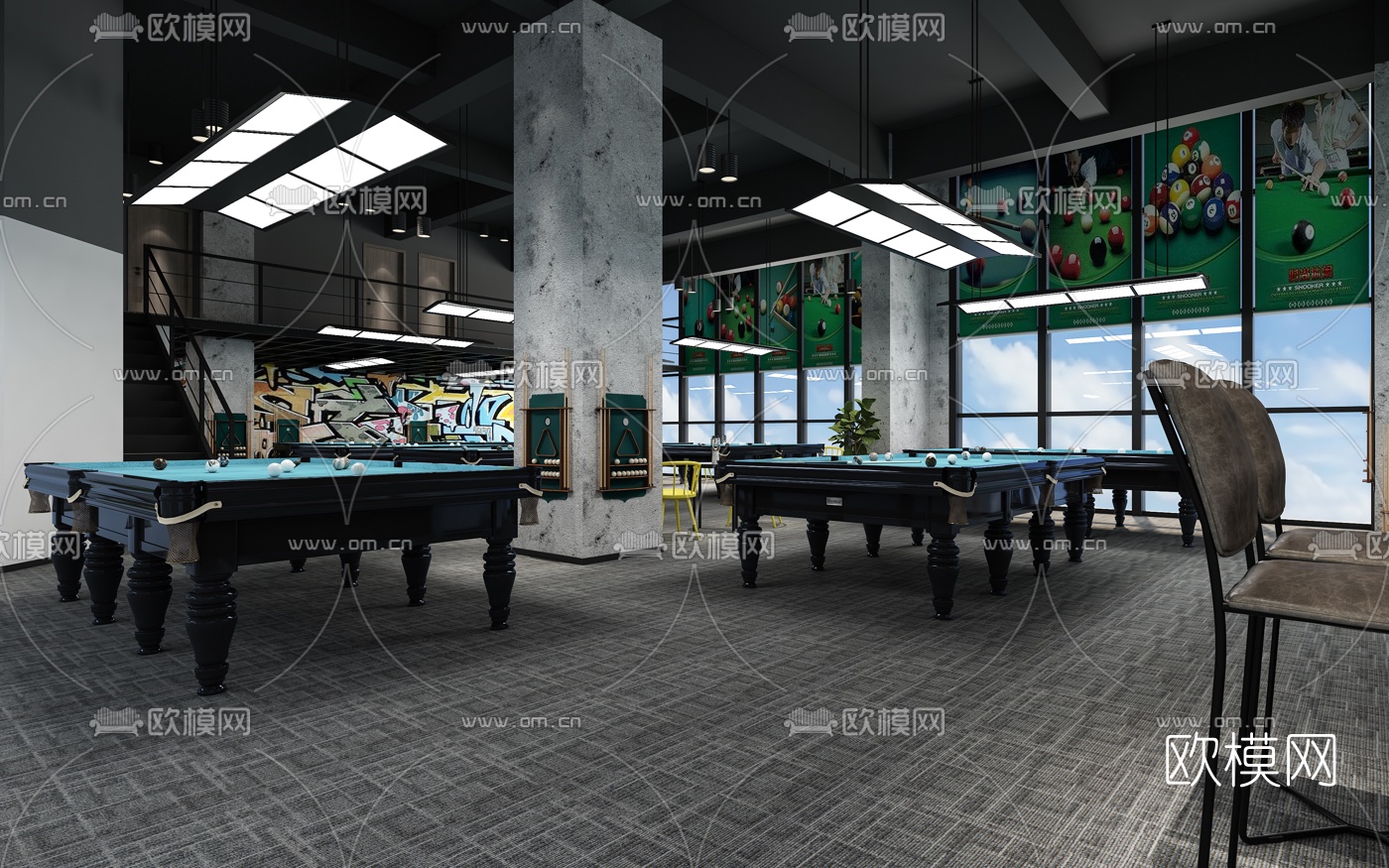 工业风台球室3d模型