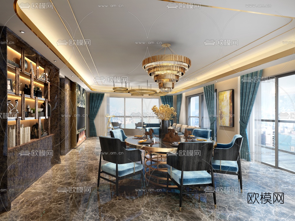 后现代客厅餐厅3D模型