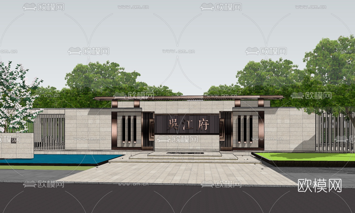 新中式休闲会所su模型下载（渲染图1）