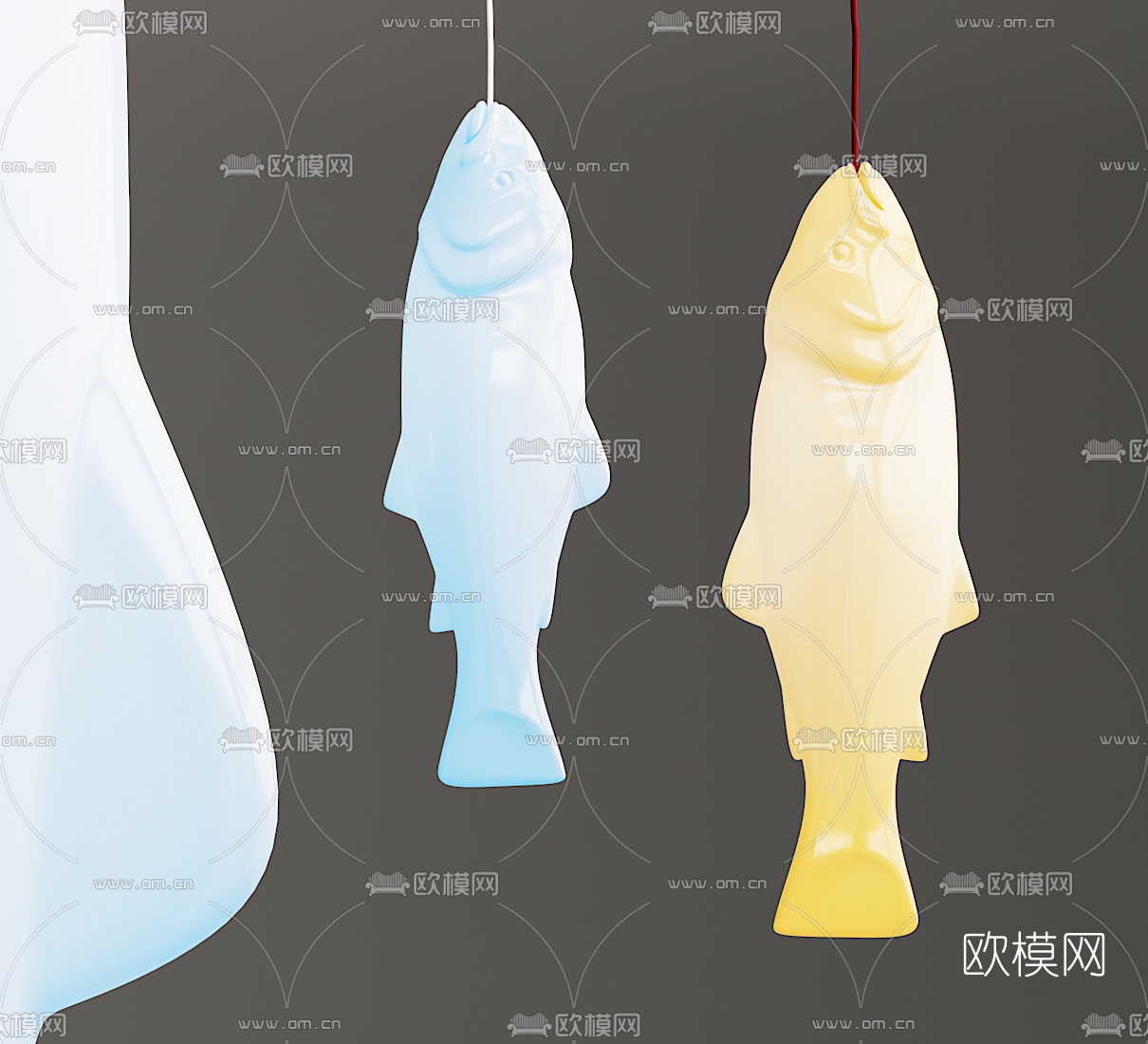 现代创意鱼造型装饰吊灯3d模型下载