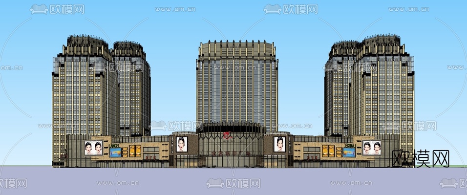 新古典酒店商业综合体su模型下载(渲染图2)