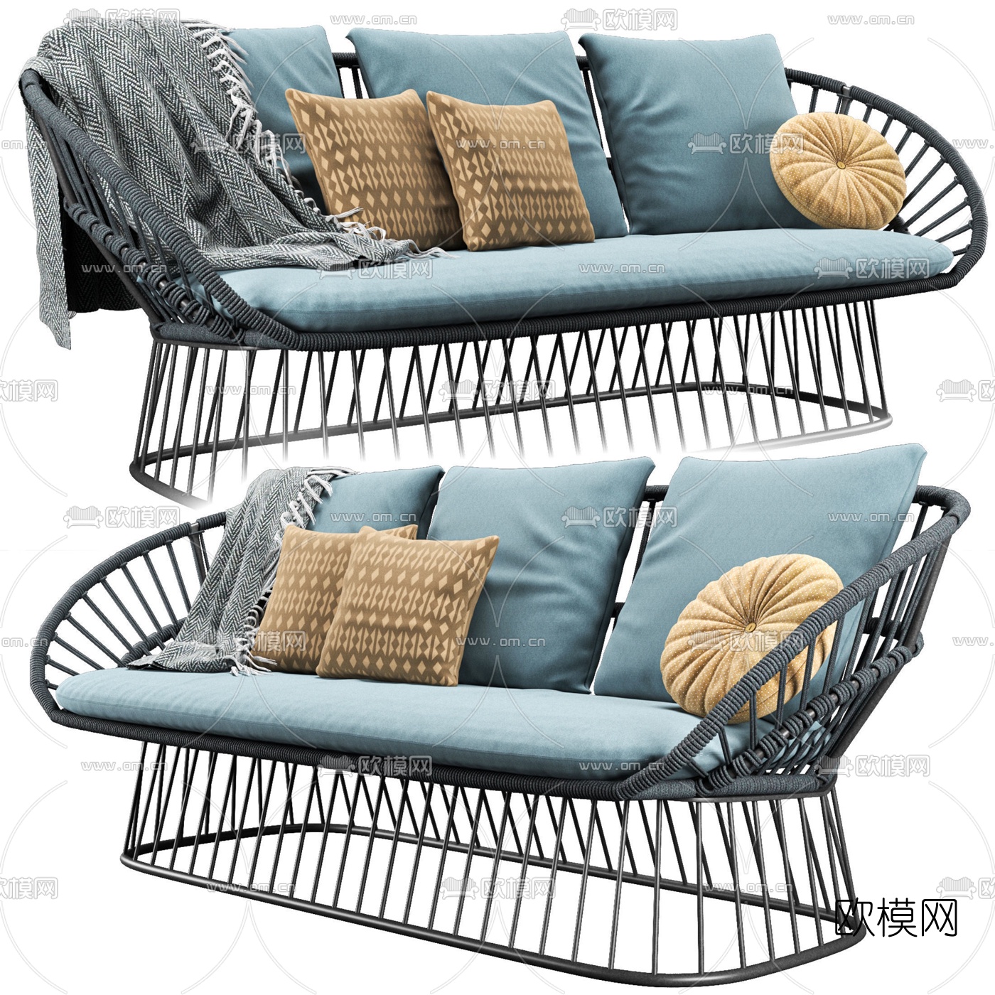 现代布艺户外沙发3d模型下载（渲染图1）