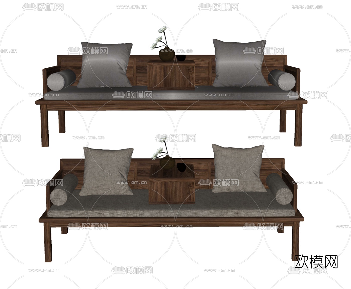 新中式实木贵妃椅su模型下载（渲染图2）