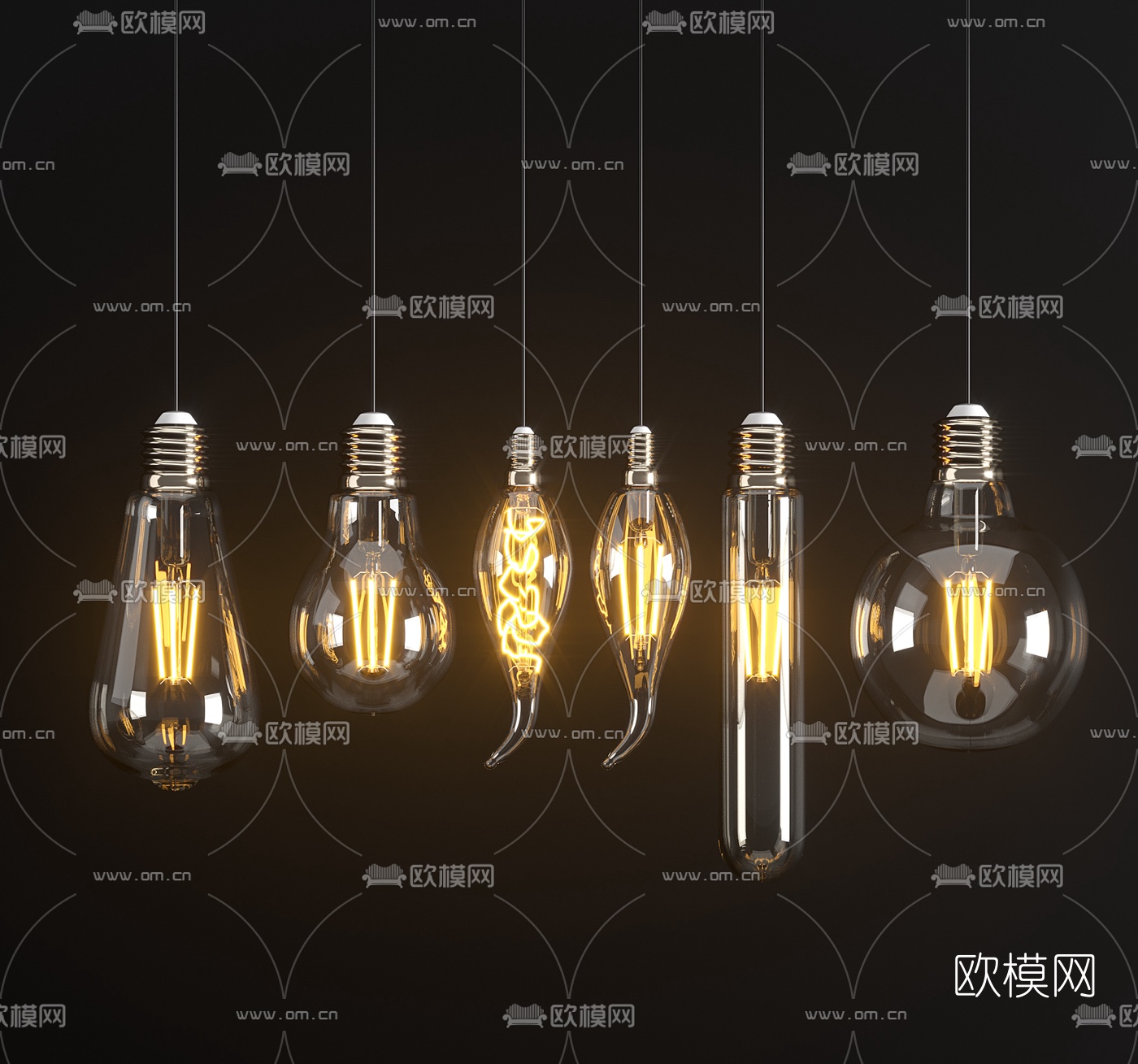 工业风玻璃灯泡吊灯3d模型下载