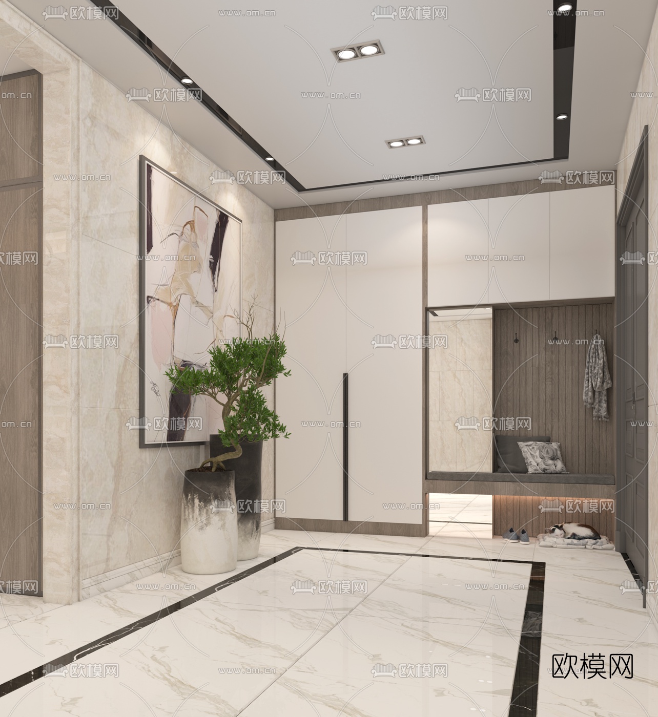 现代玄关过道免费3d模型-免费3dmax模型库-欧模网