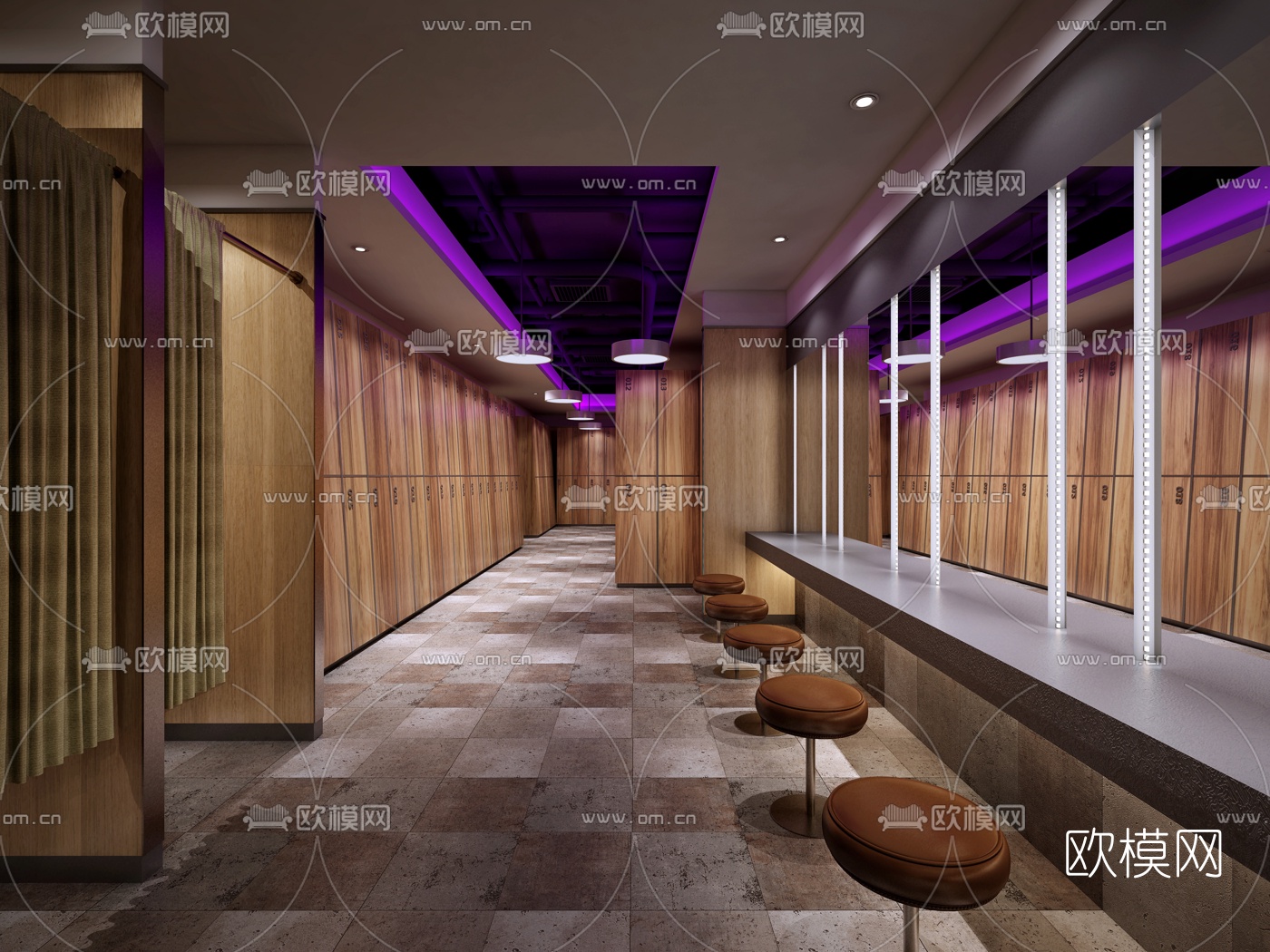 现代健身房瑜珈室更衣区3D模型