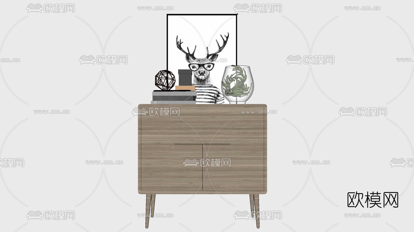 北欧实木边柜su模型下载