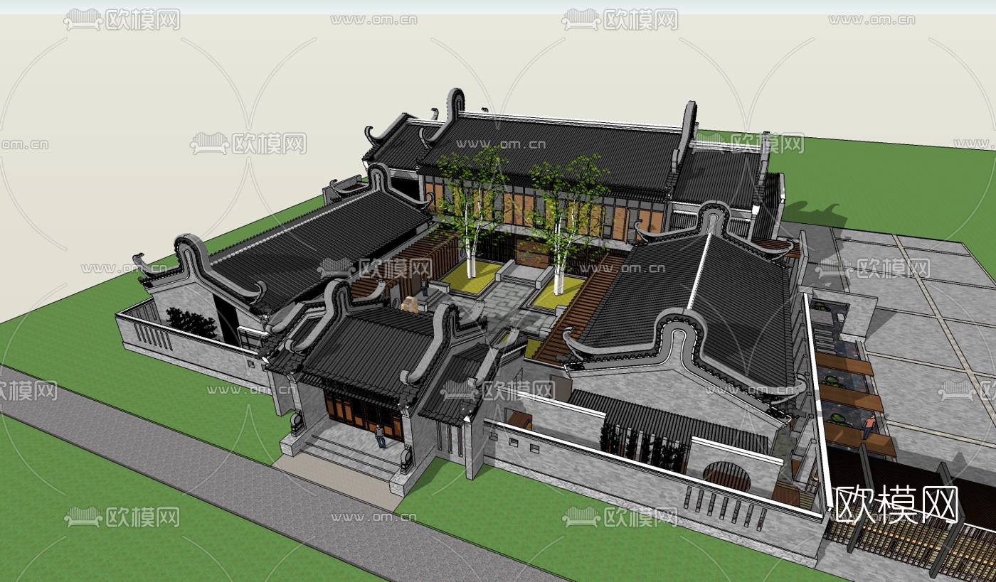 中式庭院su模型下载（渲染图2）