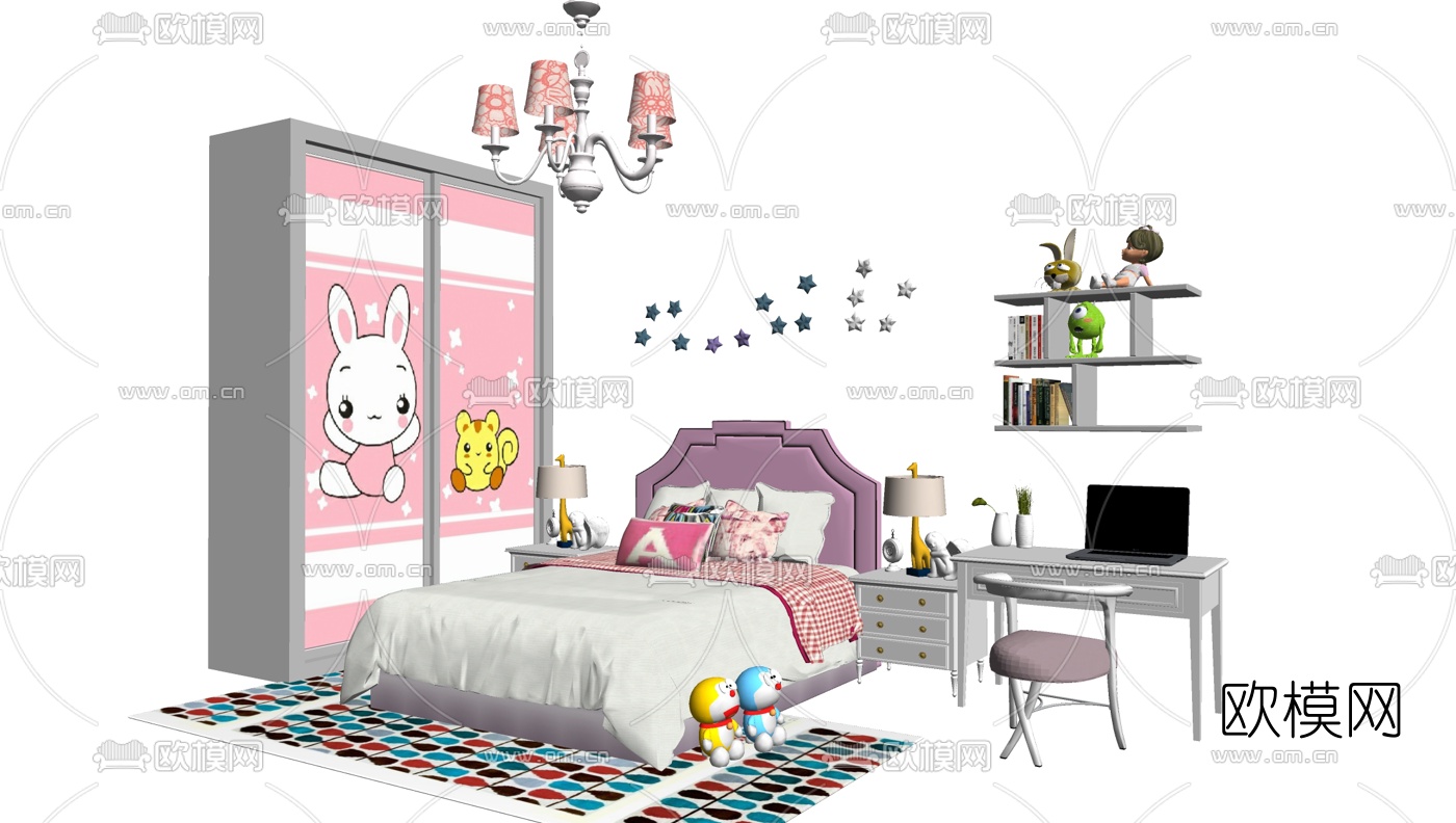 欧式儿童床公主床组合su模型下载