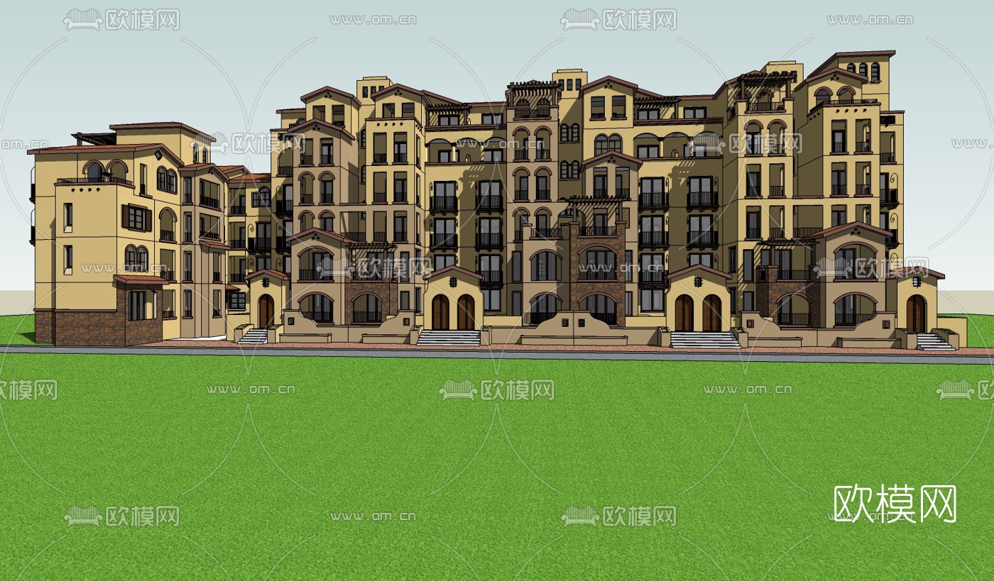 欧式公寓楼su模型下载（渲染图3）