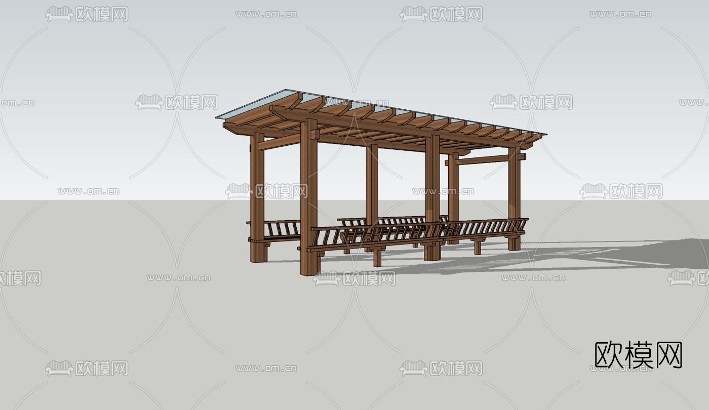 现代景观廊架免费su模型下载（渲染图2）
