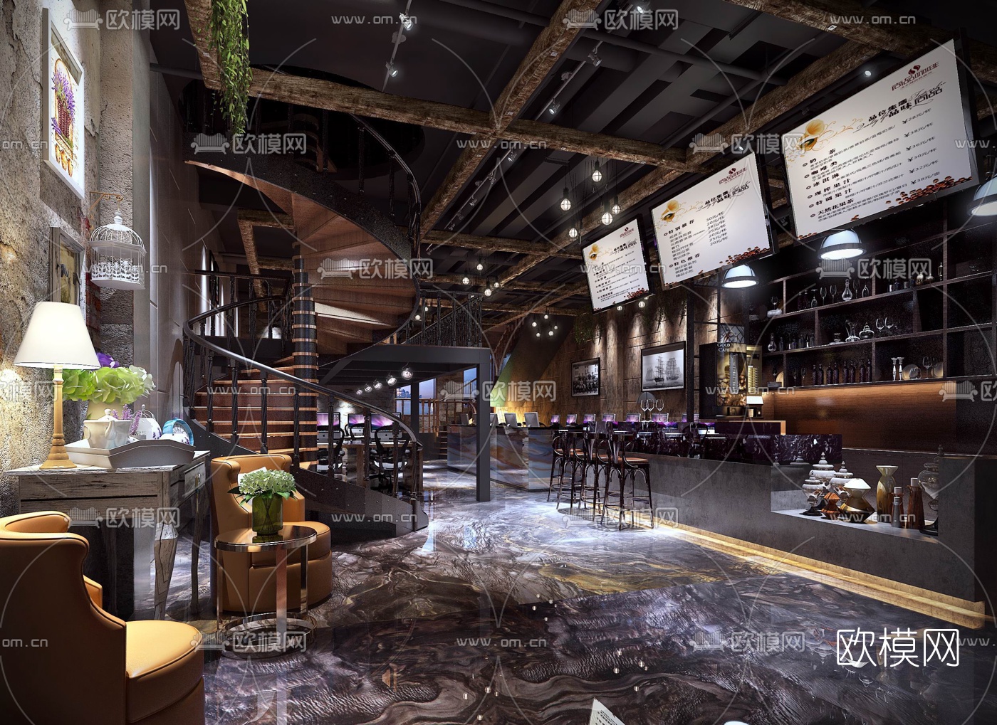 工业风网吧3D模型