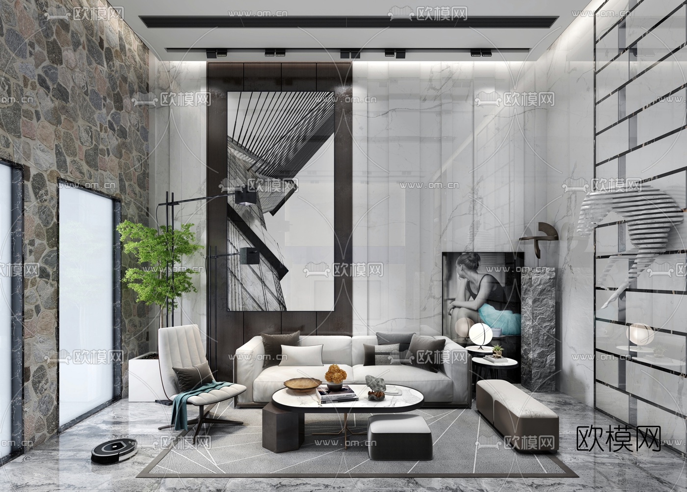 北欧视听室茶室3d模型下载（渲染图1）