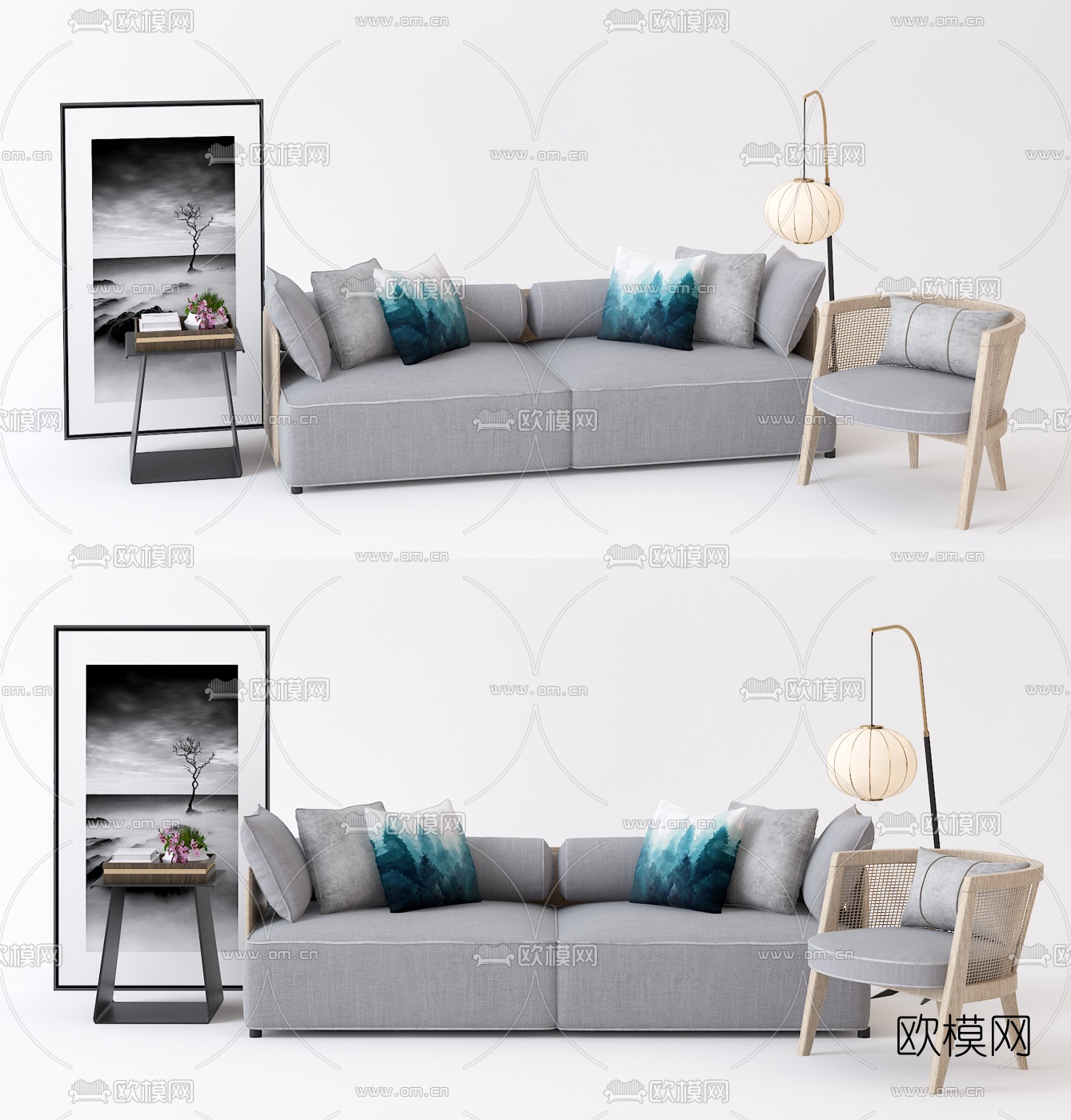 北欧布艺双人沙发3d模型下载