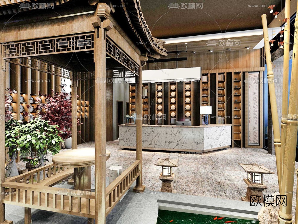 中式会所茶楼前台3D模型下载_ID10206615_3dmax免费模型-欧模网
