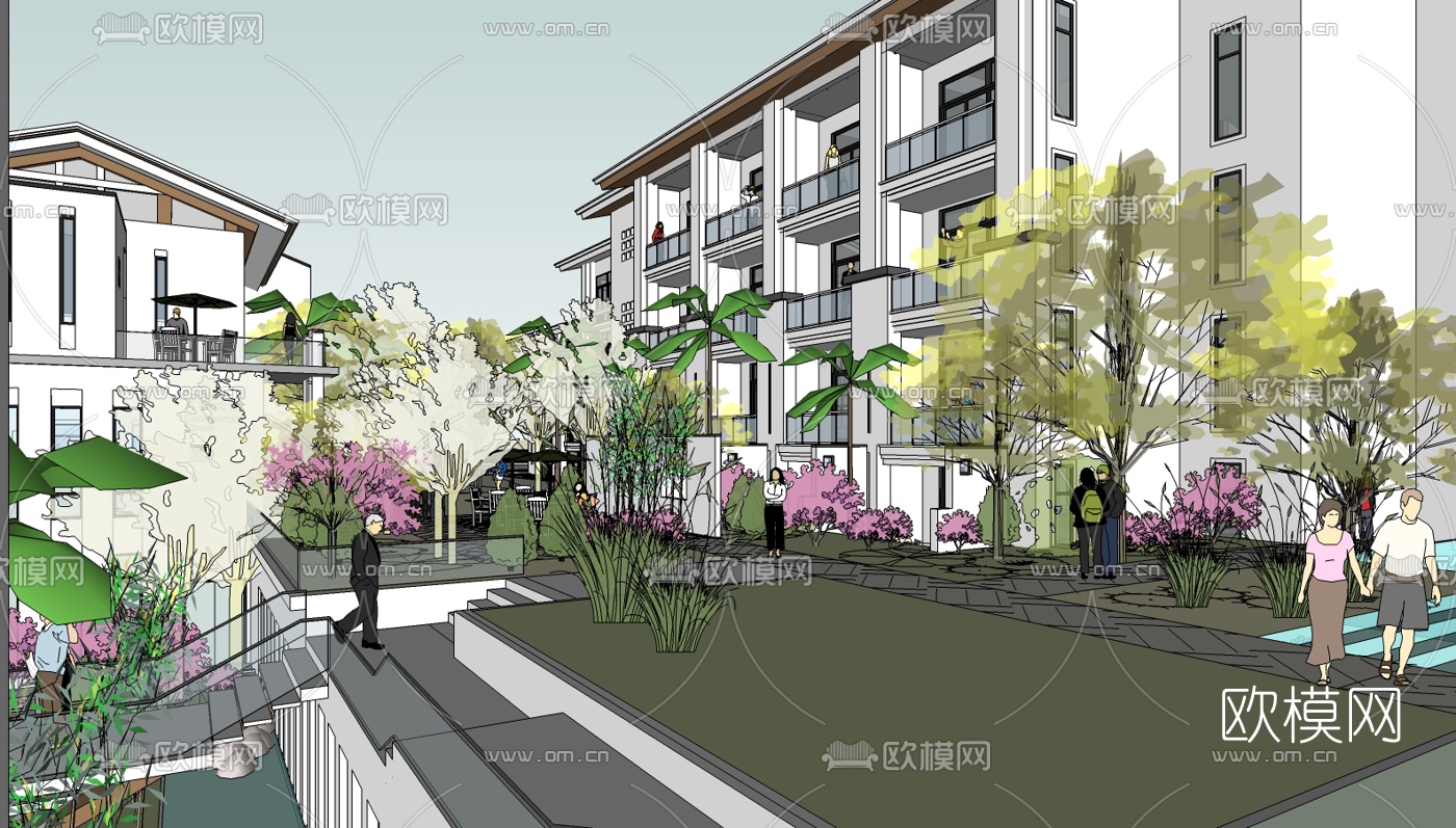 现代小区规划su模型下载（渲染图6）