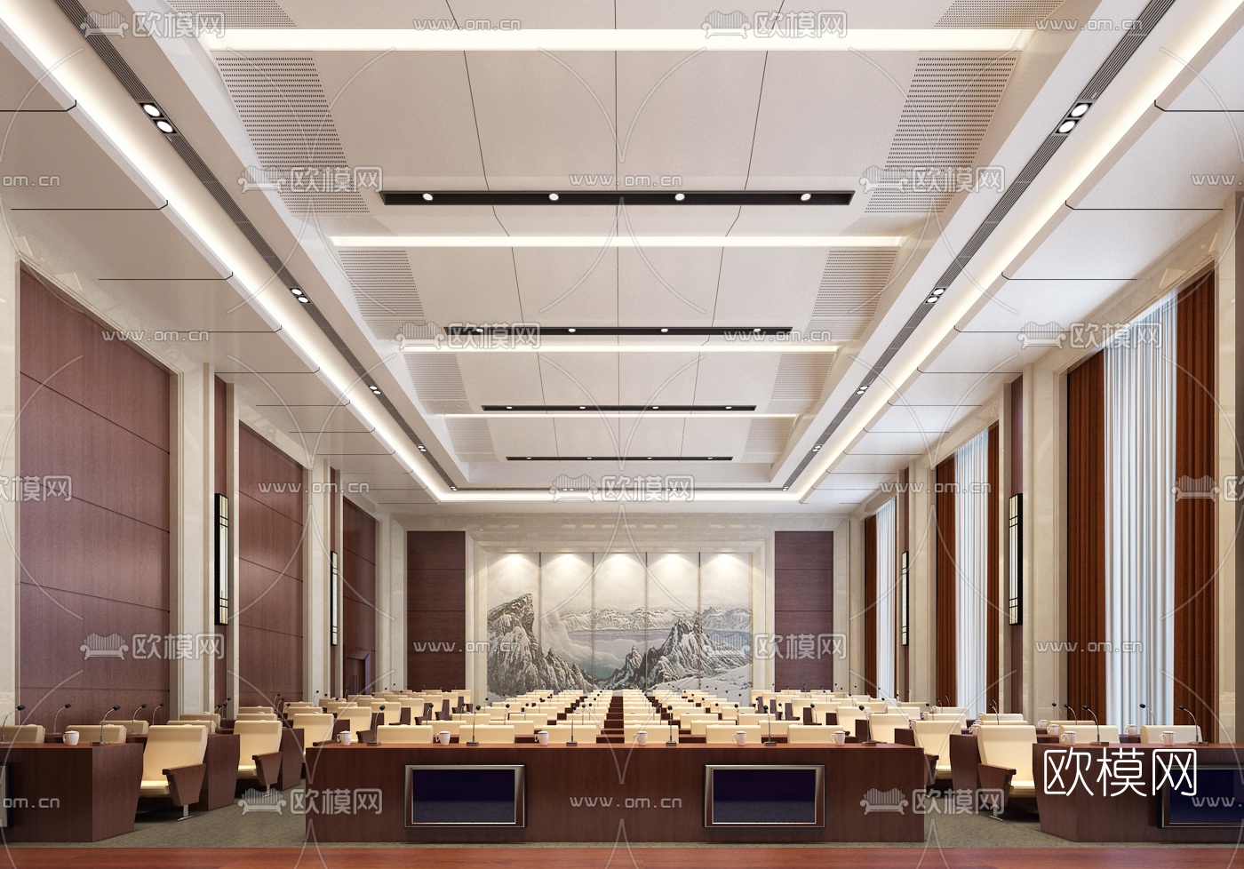 新中式多功能报告厅3d模型