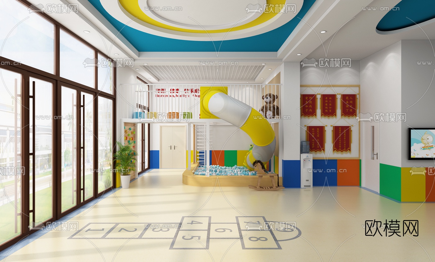 现代幼儿园大厅3d模型下载