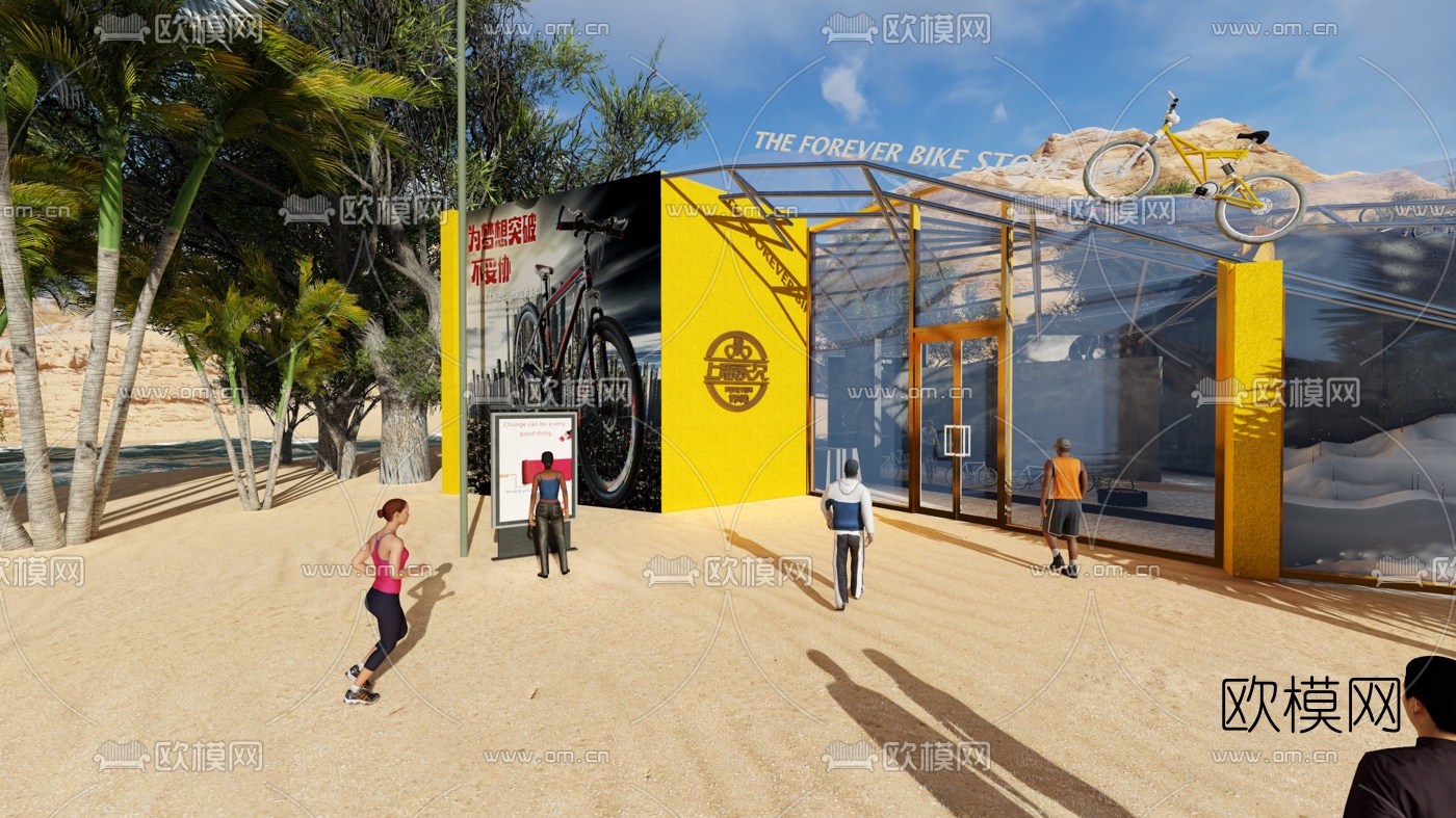 现代山地自行车专卖店su模型下载（渲染图1）