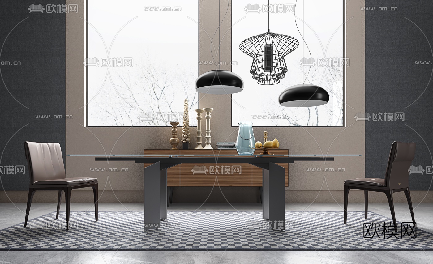 意大利CAPPELLINI品牌 现代餐桌椅组合3D模型下载