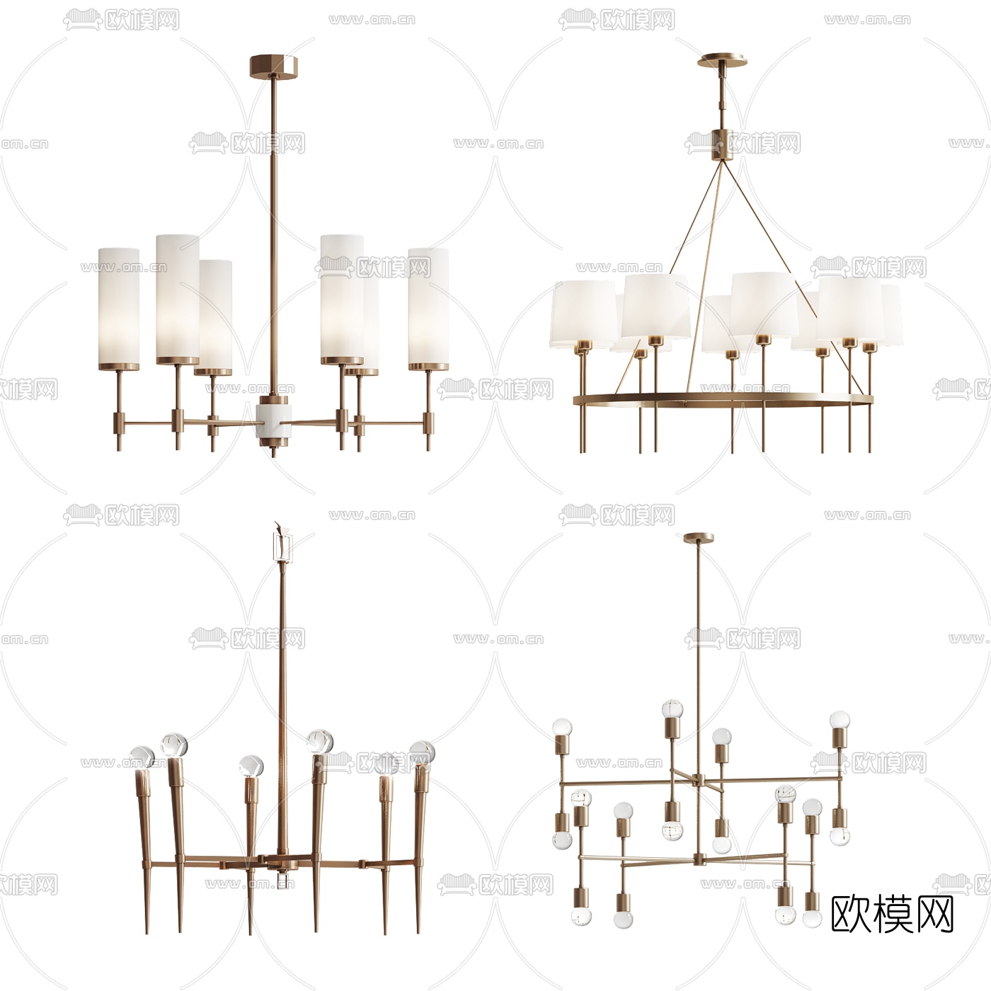 现代金属吊灯组合3D模型-免费3dmax模型库-欧模网