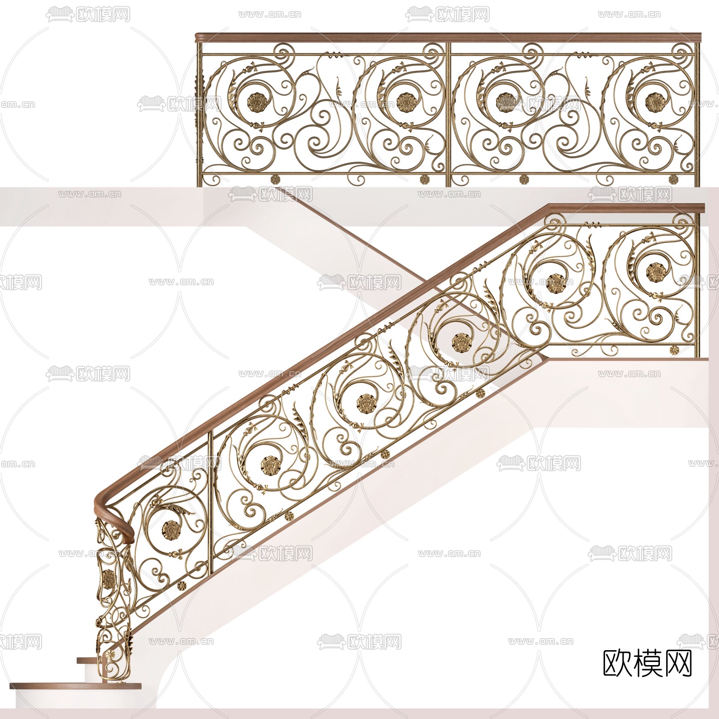 欧式铁艺雕花楼梯3d模型下载（渲染图4）