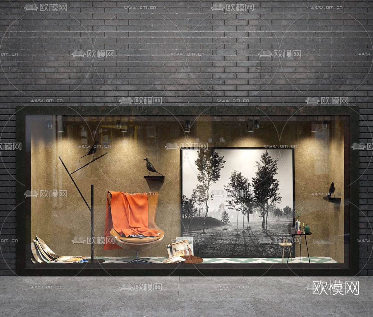 现代商业店铺橱窗3d模型下载