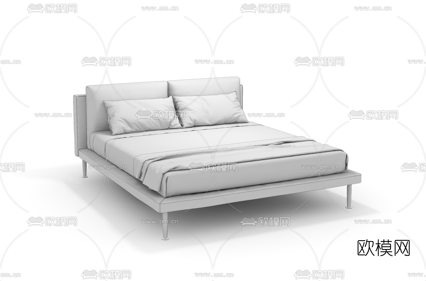 意大利Living Divani品牌 现代布艺双人床3d模型下载（渲染图3）