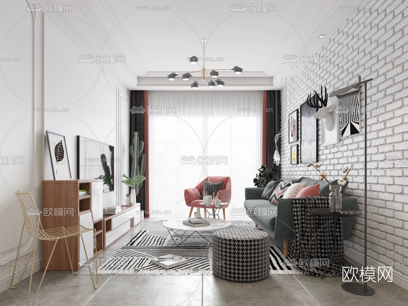 北欧客厅3d模型下载